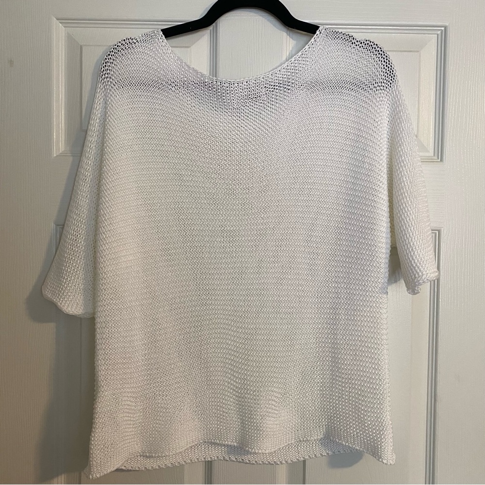 M - Made in Italy White Open Knit Dolman Sweater Top - Picture 5 of 6